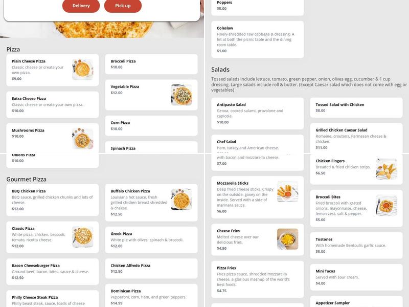 Bentoulis Pizza Menu