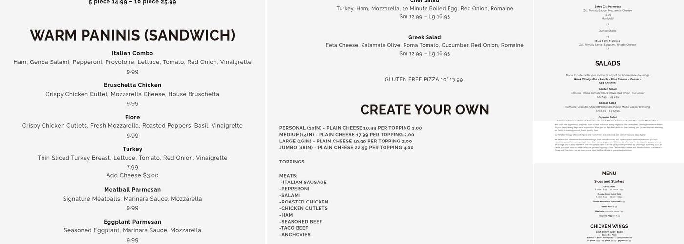Red Rock Pizza Menu