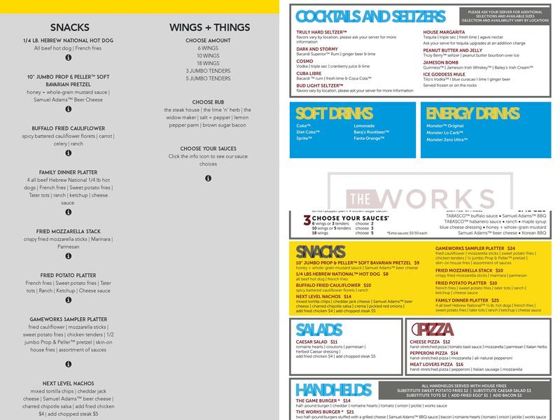 GameWorks Las Vegas at Town Square Menu