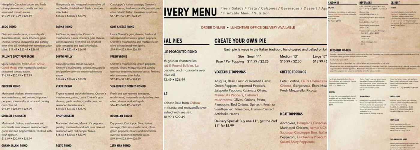Pagliacci Pizza Menu