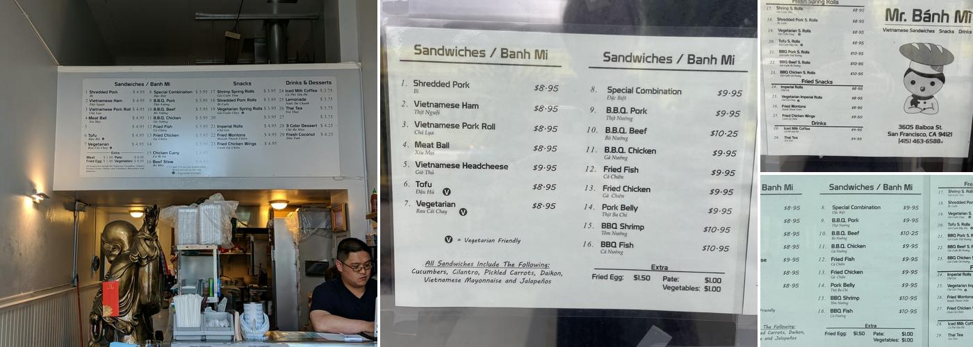 Mr. Banh Mi Menu