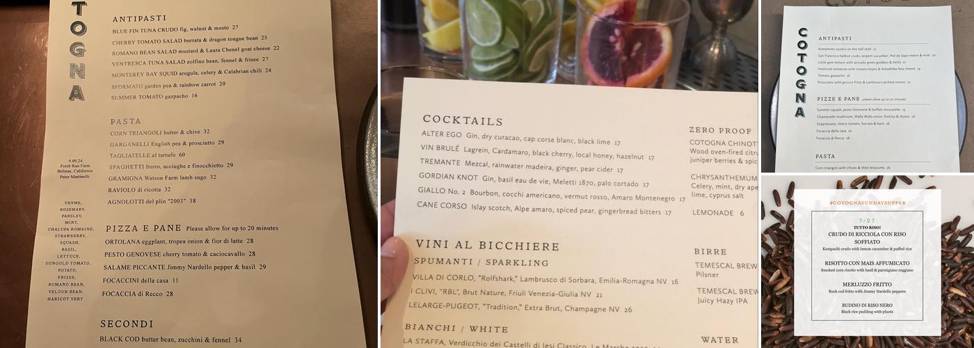 Cotogna Menu