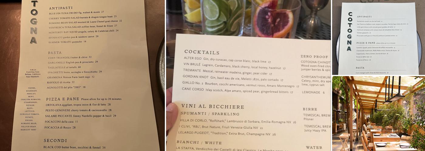 Cotogna Menu