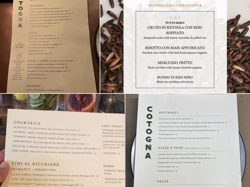 Cotogna Menu