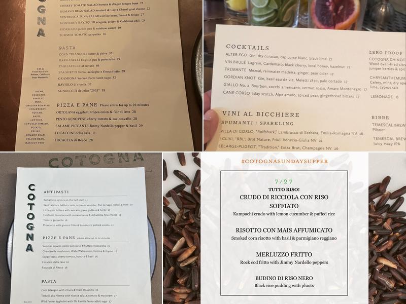 Cotogna Menu