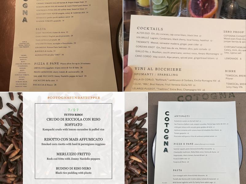 Cotogna Menu