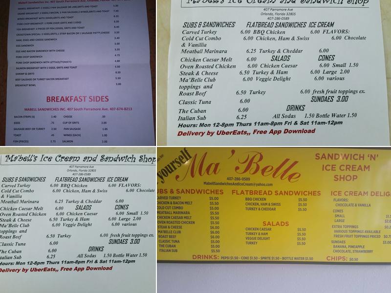 Ma'Bell's Cafe Menu
