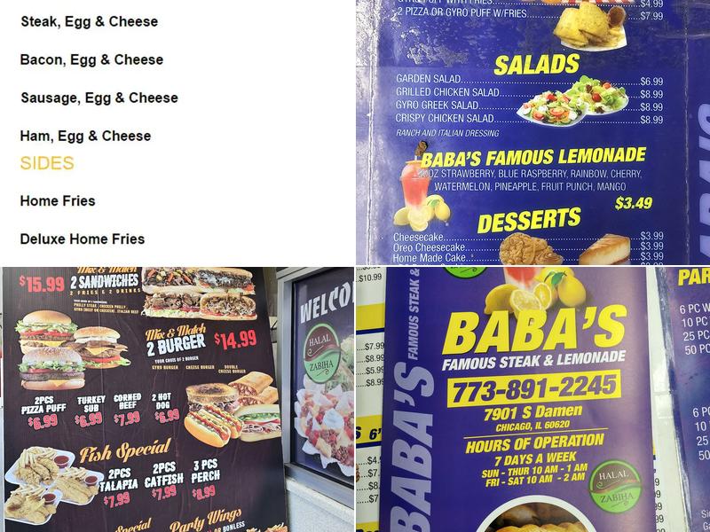 Baba's Philly Steak & Lemonade Menu