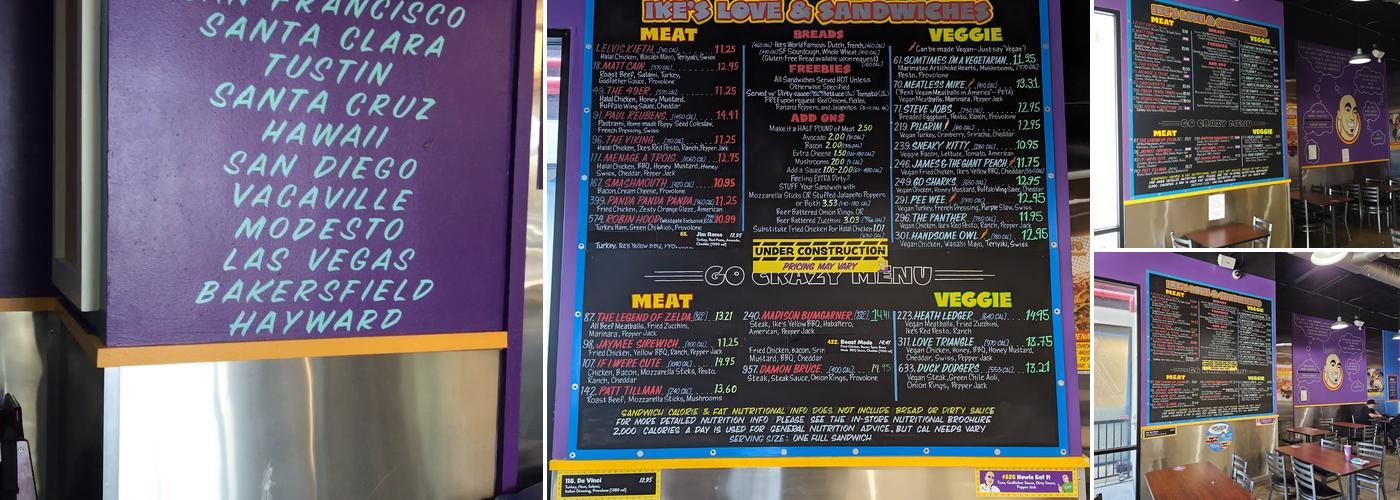 Ike's Love & Sandwiches Menu