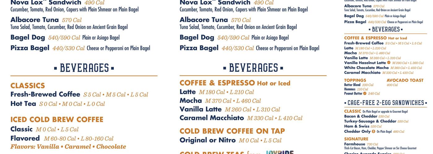 Noah's NY Bagels Menu
