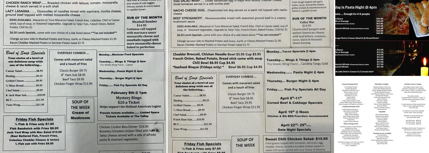 Valley Inn Menu
