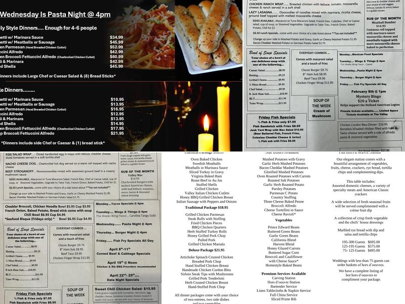 Valley Inn Menu