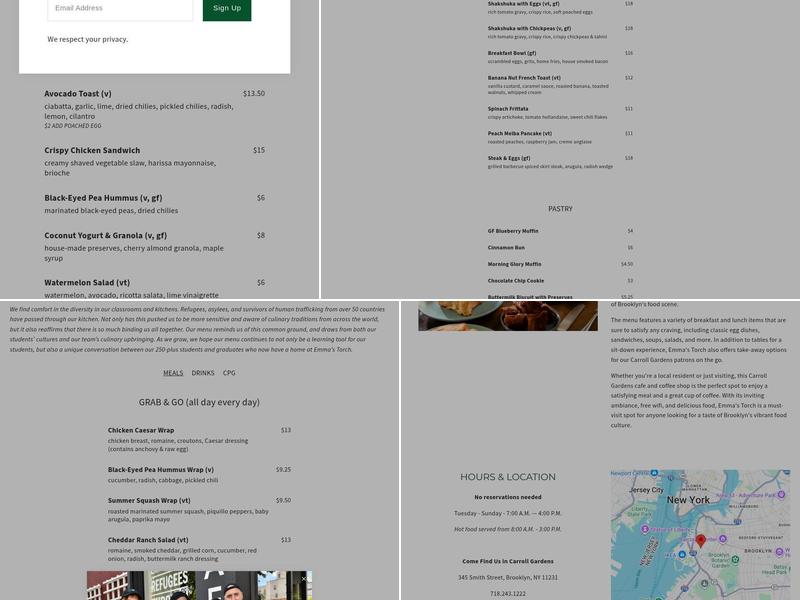 Emma's Torch Cafe Menu