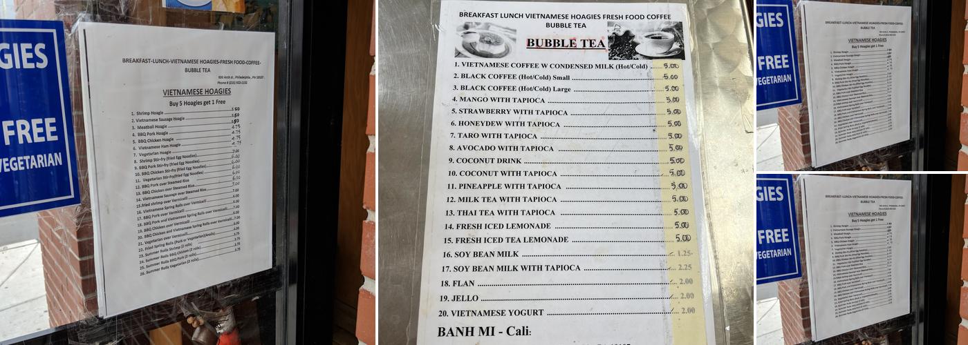Banh Mi Cali Menu