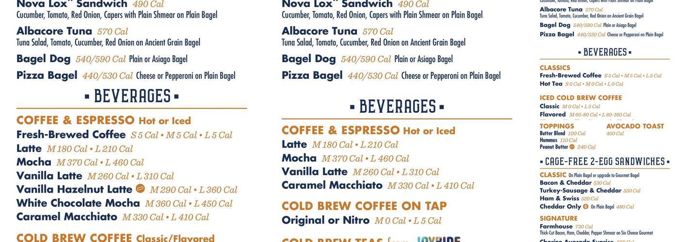 Noah's NY Bagels Menu