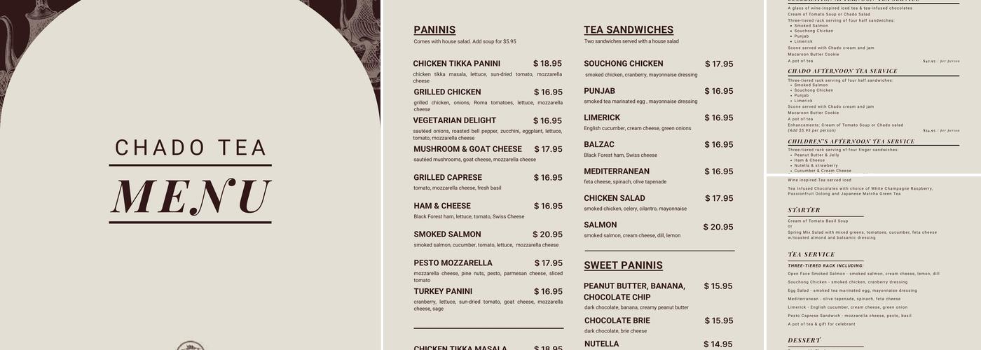 Chado Tea Room Menu