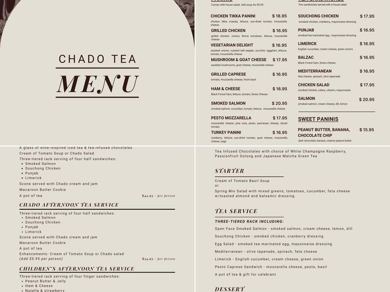 Chado Tea Room Menu