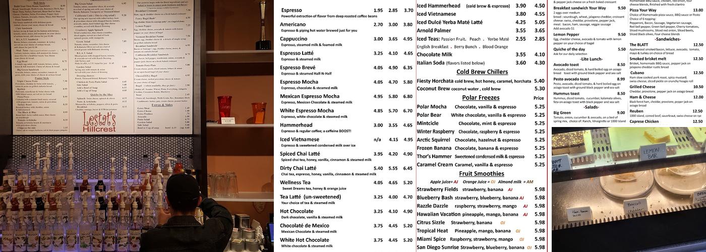 Lestat's Hillcrest Menu