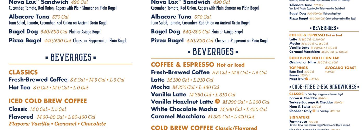 Noah's NY Bagels Menu