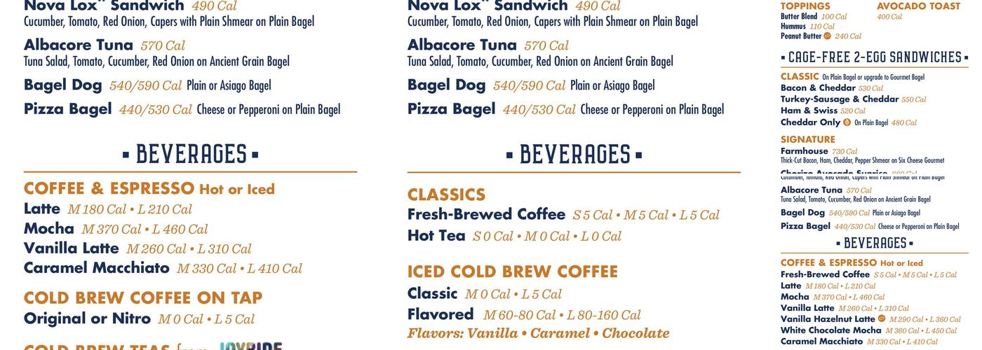 Noah's NY Bagels Menu