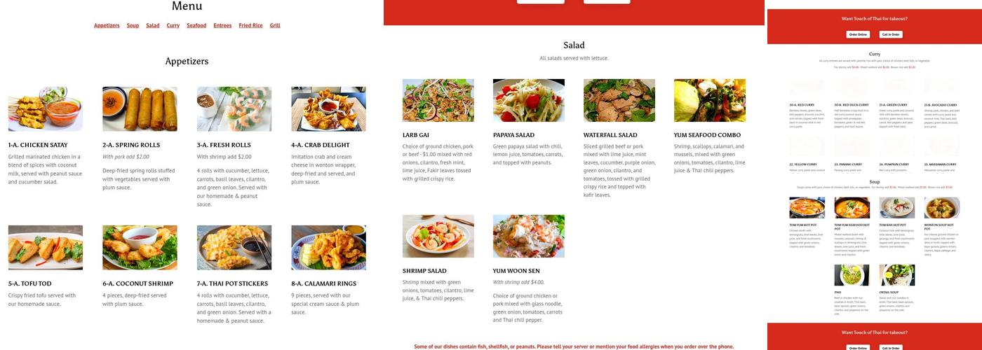 A Touch of Thai Menu