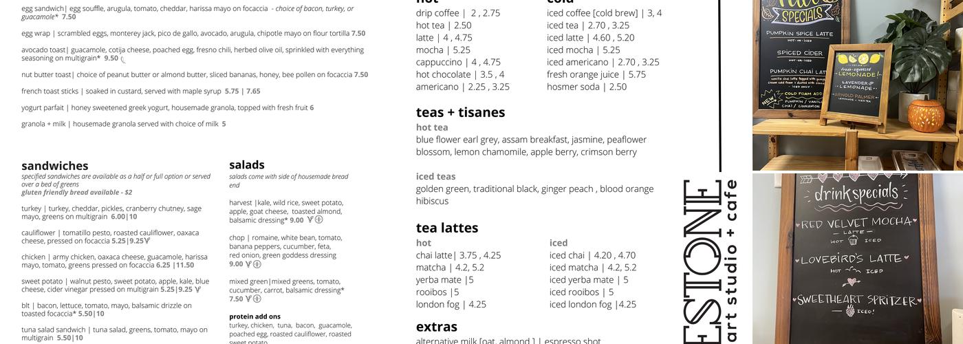 The Firestone | art studio + cafe Menu