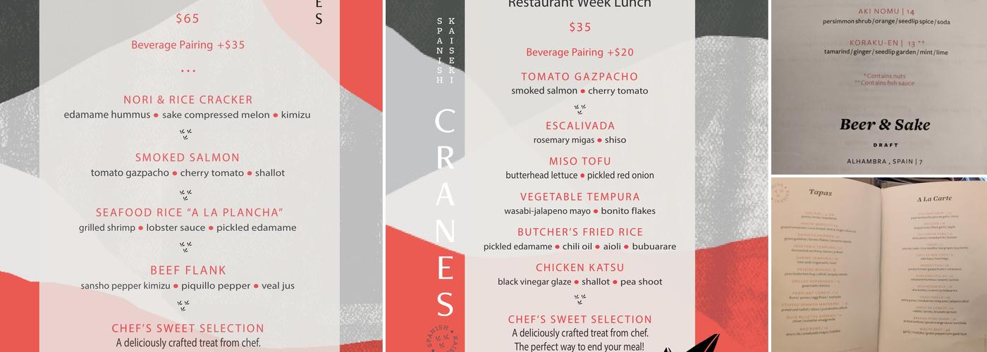 Cranes Menu