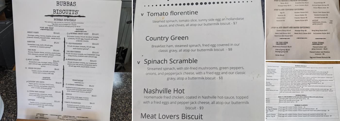 Bubba's Biscuit Lexington Menu