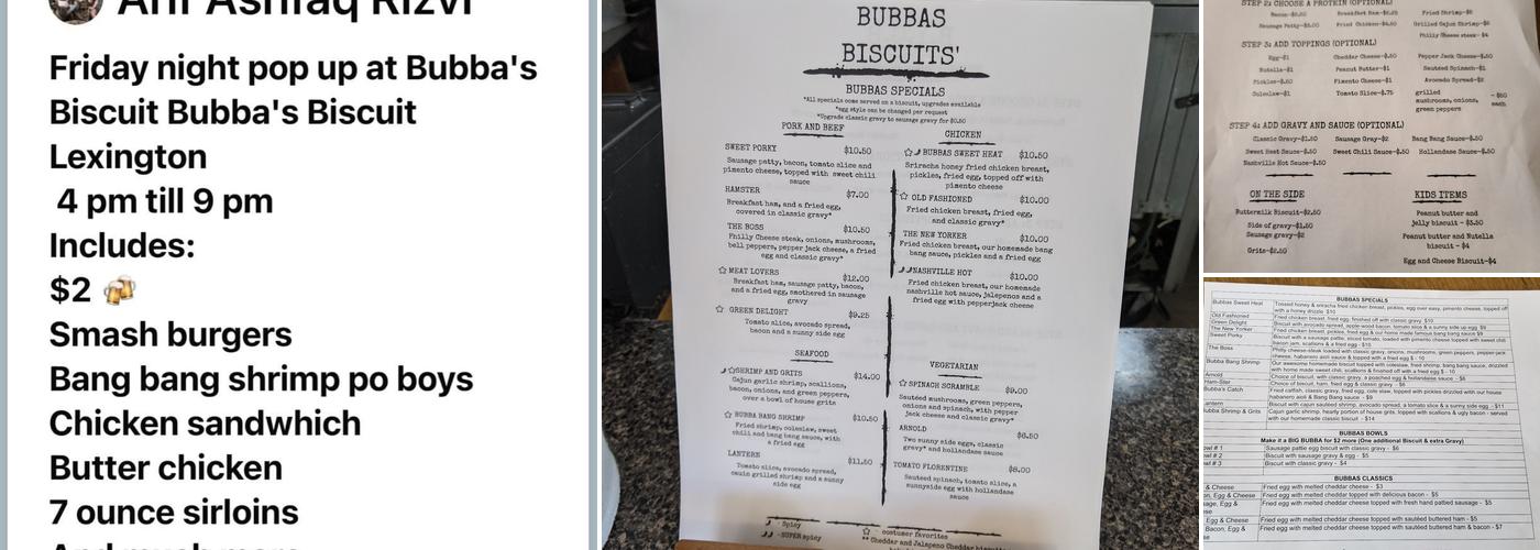Bubba's Biscuit Lexington Menu