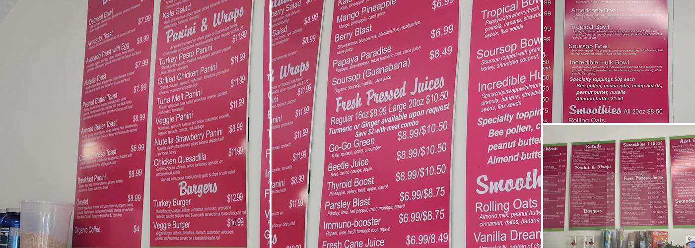 Fresh Fusion Juice Bar Menu