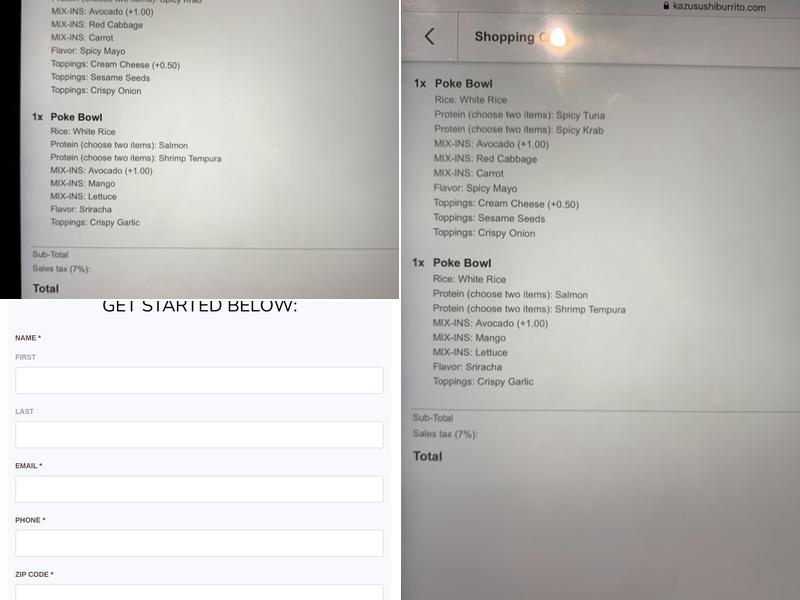 Kazu Sushi Burrito Menu