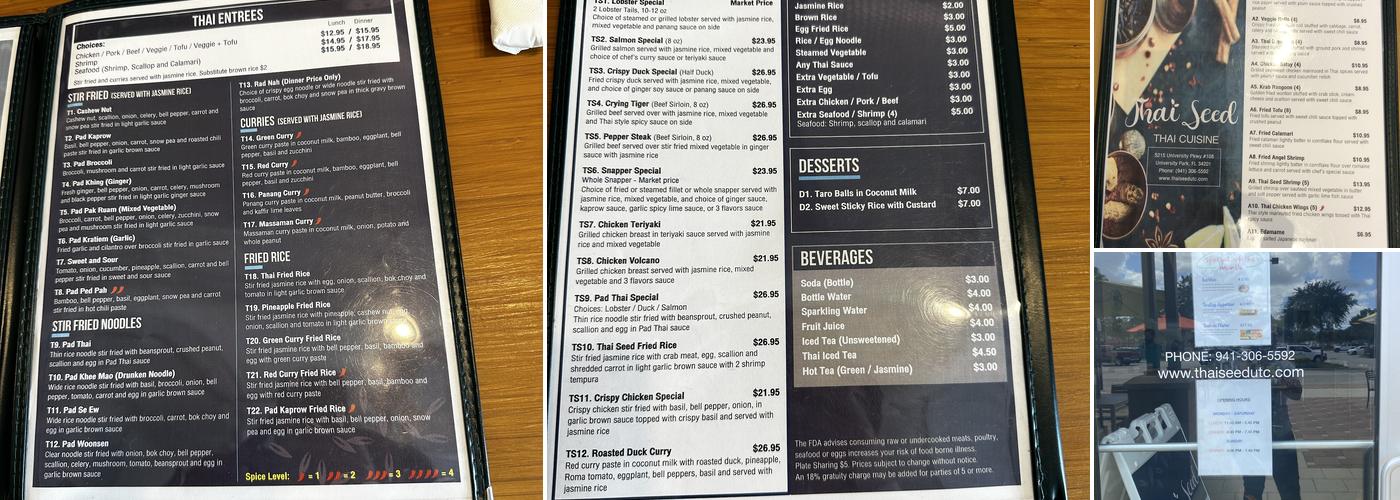 Thai Seed Menu