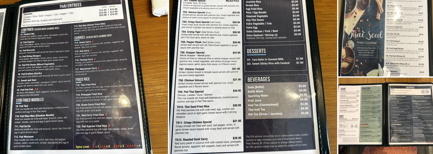Thai Seed Menu