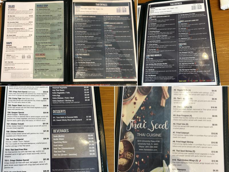 Thai Seed Menu