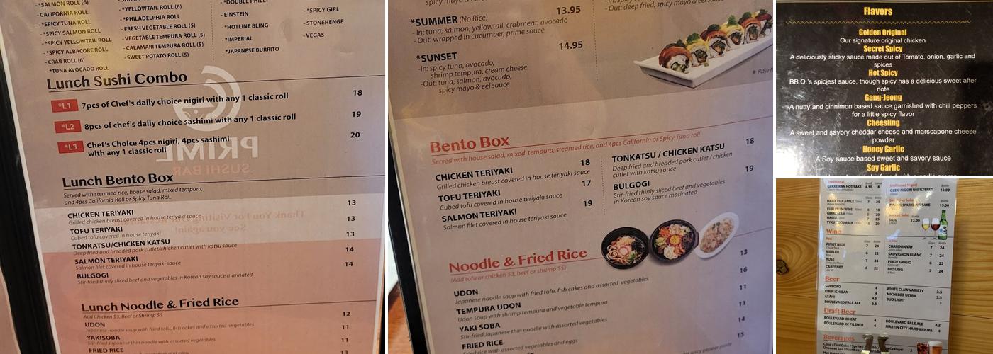 Prime Sushi & bbq Korean Chicken Menu