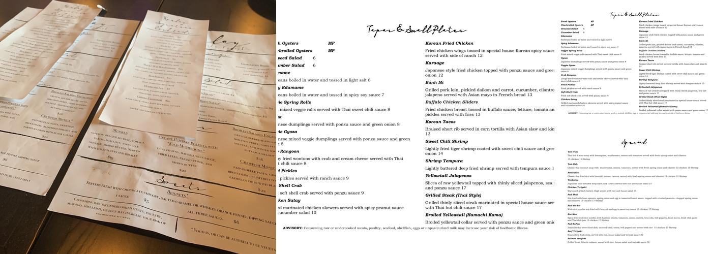 Bangkok Lounge Menu