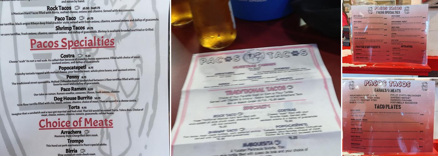 Pacos Tacos (Metairie) Menu