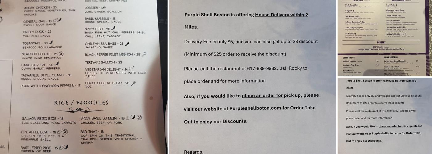 Purple Shell Boston Menu