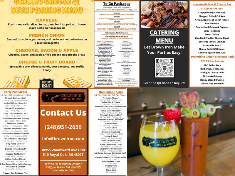 Brown Iron Brewhouse Royal Oak Menu