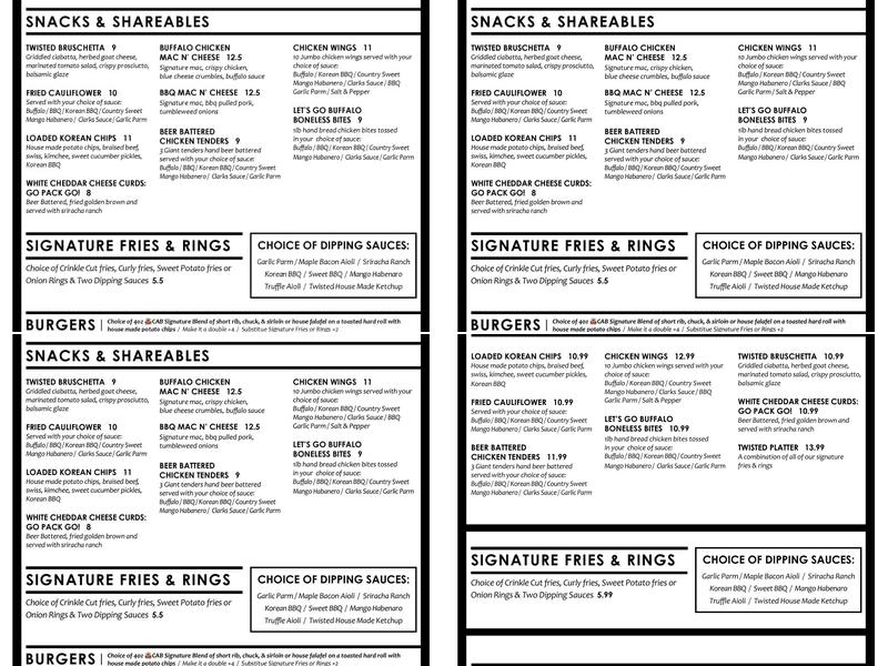 Twisted Tap Menu