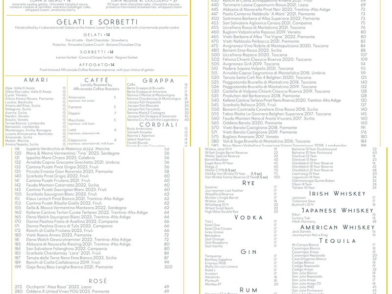 Pastavino Menu
