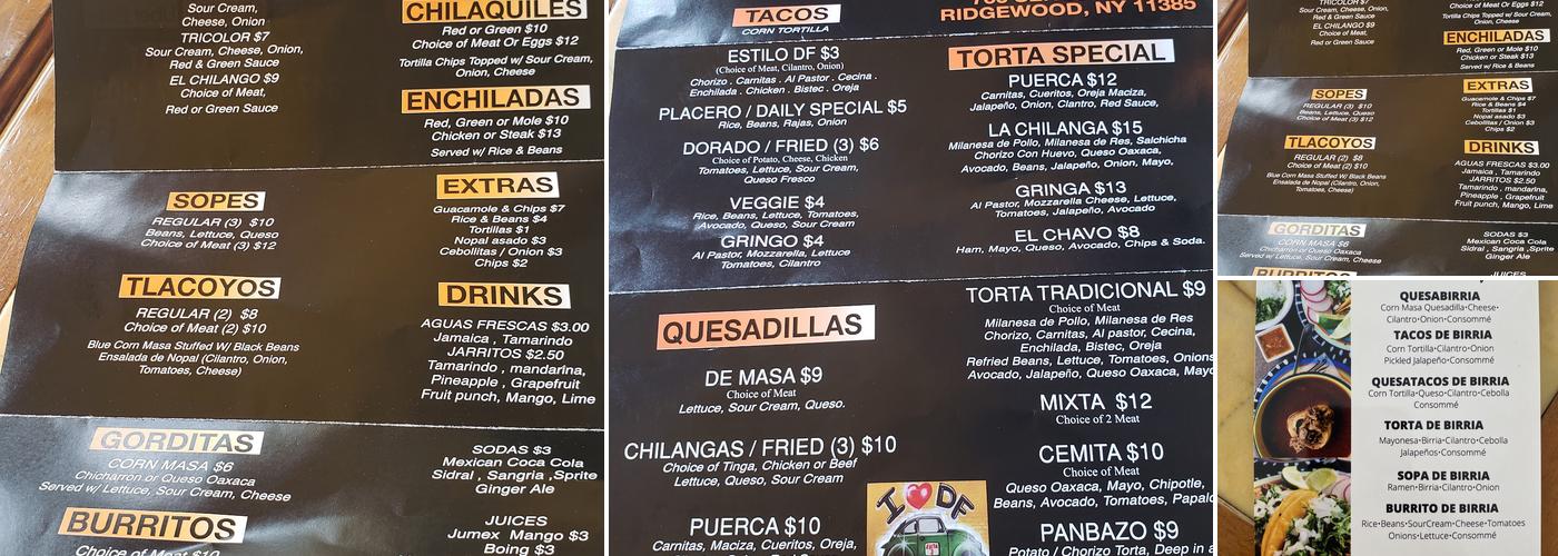 Las chilangas Menu