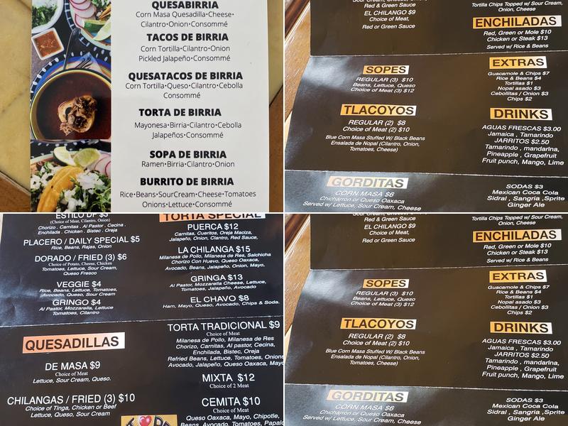 Las chilangas Menu