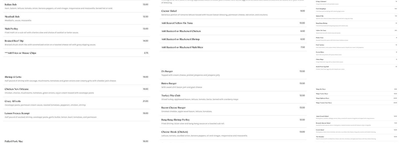 Beartown Bistro & Pizza Company Menu