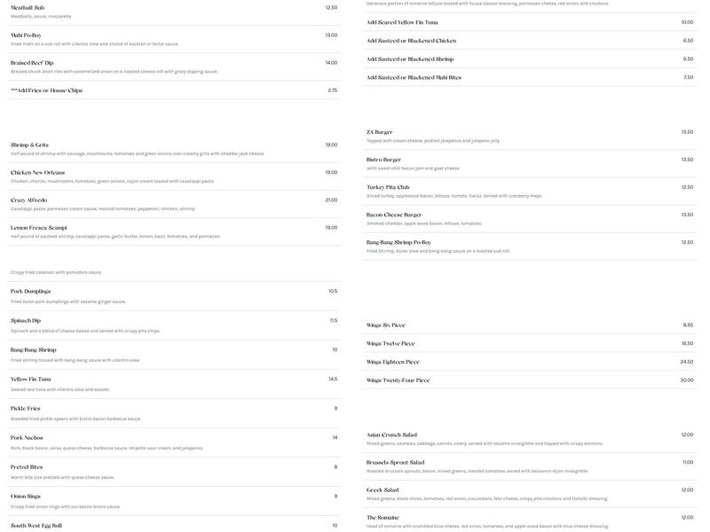 Beartown Bistro & Pizza Company Menu