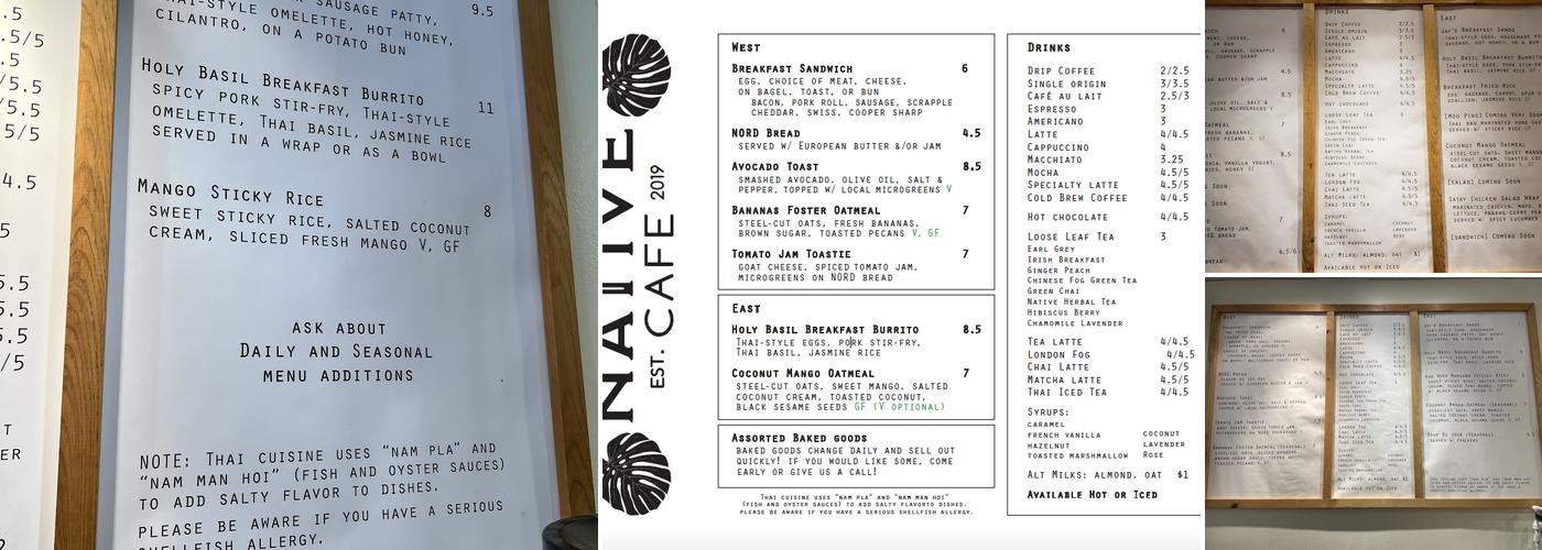 Native Cafe Menu