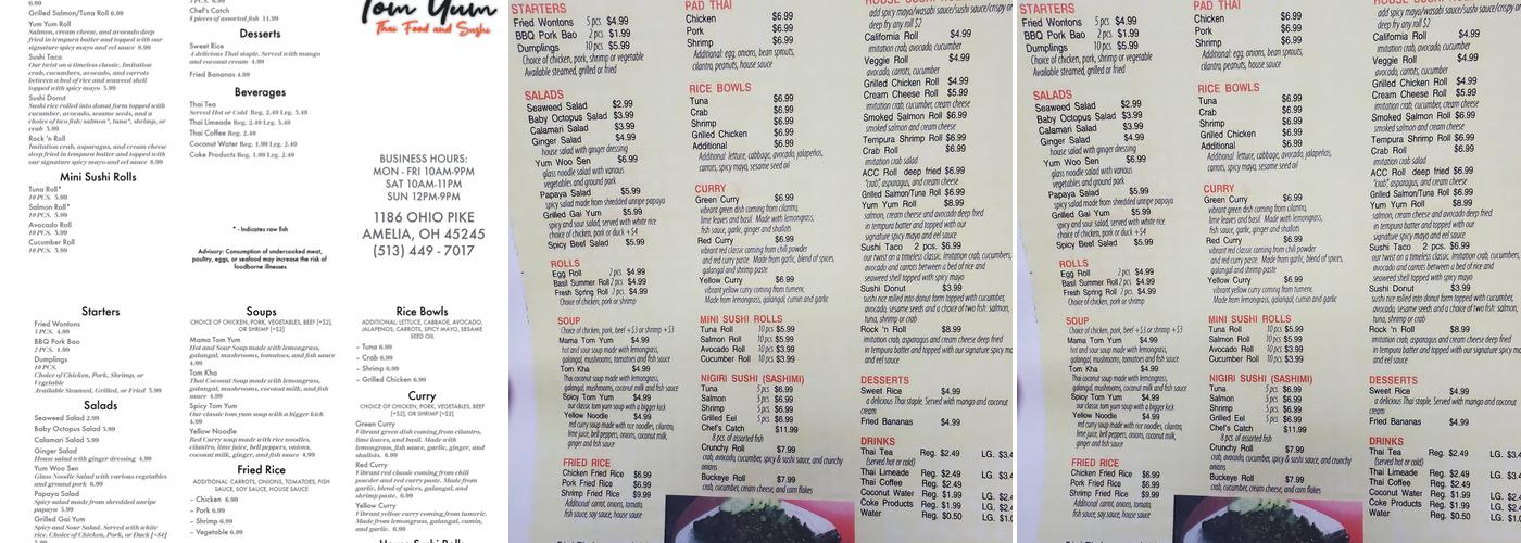Tom Yum Menu