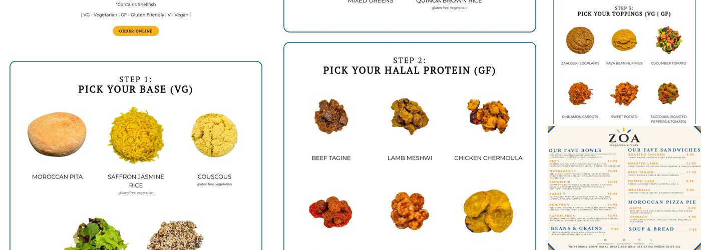 ZOA Moroccan Kitchen Menu