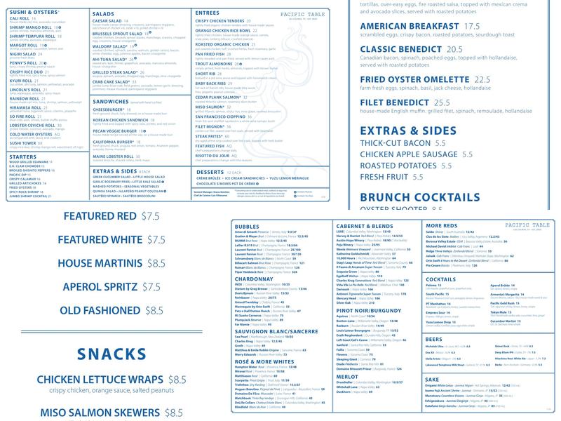 Pacific Table Menu