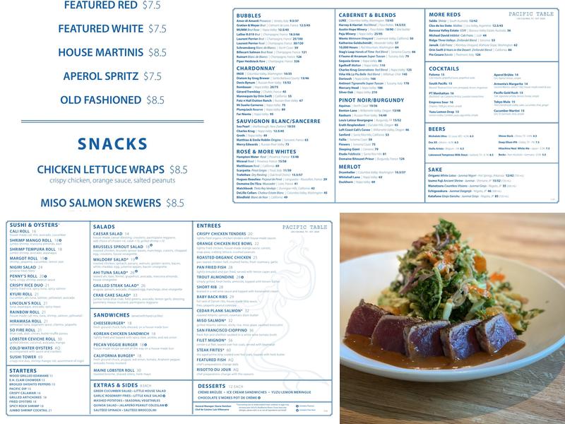 Pacific Table Menu